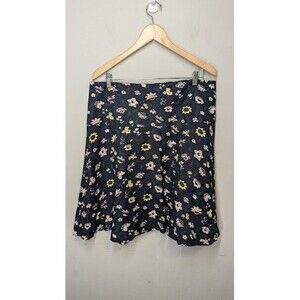 Ann Taylor Factory Womens 14 Blue Floral Flounce Skirt Linen Blend